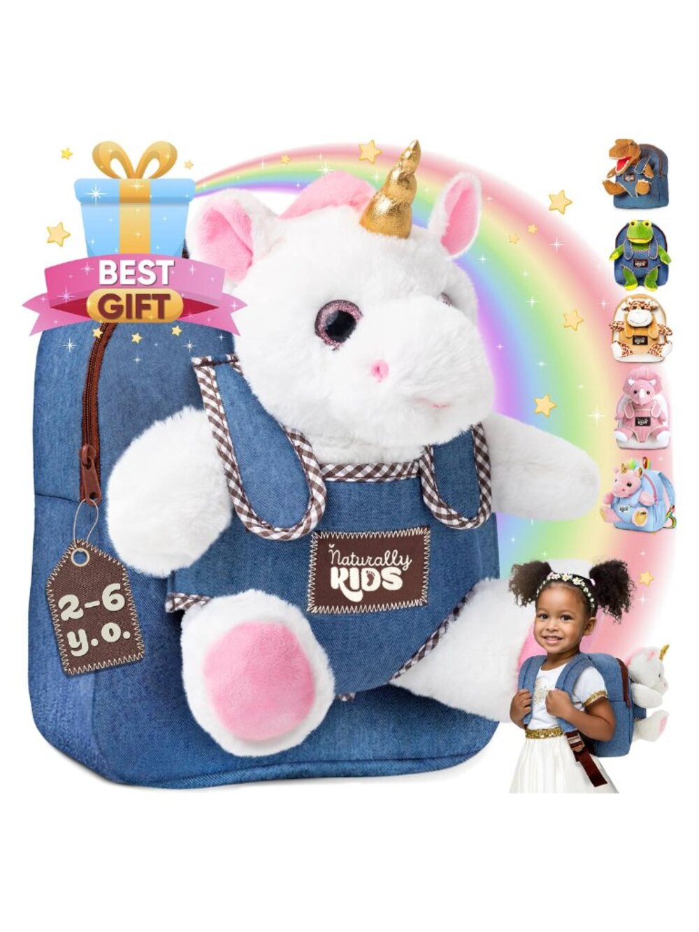Kids Unicorn Backpack Removable Plush Stuffed Animal Toddler Preschool Bag